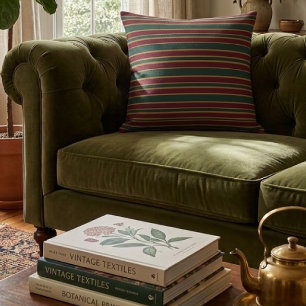 Coussin Rayures de bonbons de Noël vert rouge et or