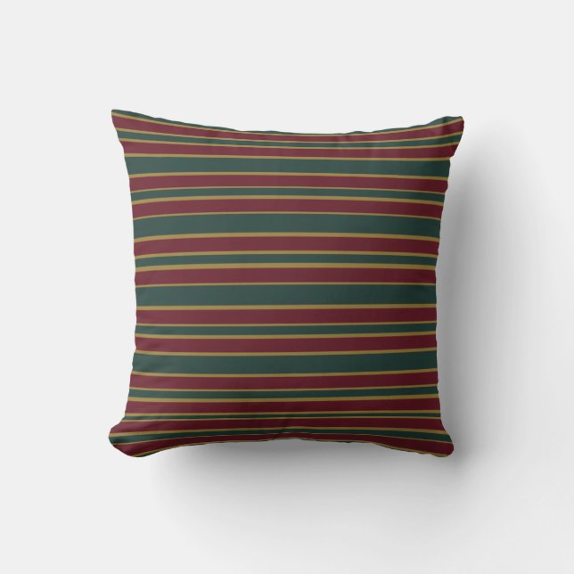 Coussin Rayures de bonbons de Noël vert rouge et or (Recto)