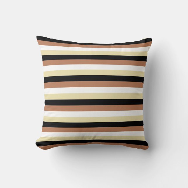 Coussin Rayures de brun, de blanc, beiges et noires (Recto)