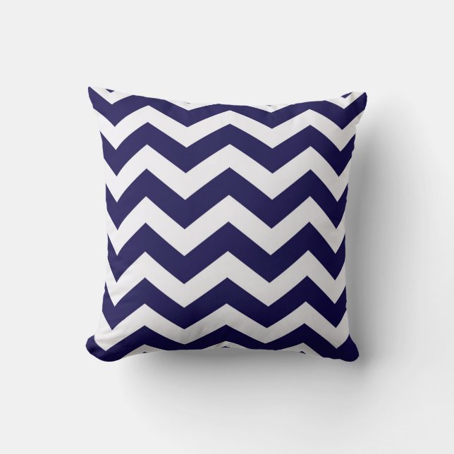 Coussin Rayures de Chevron de bleu marine et de blanc (Recto)
