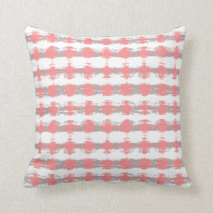 Coussin Rayures de corail et grises d'Ikat