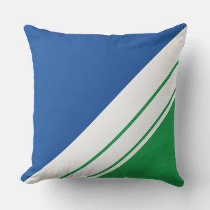 Coussin Rayures de course blanches vertes et bleues profon