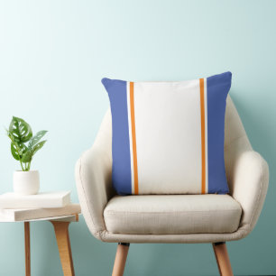Coussin Rayures de course orange larges blanches sportives