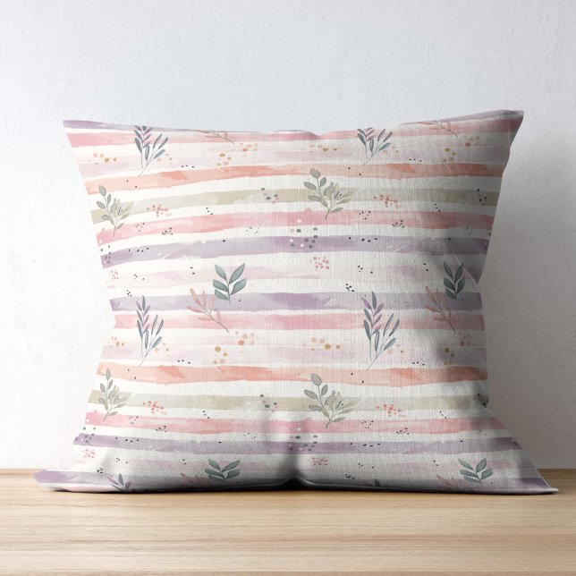 Coussin Rayures de feuilles à l'aquarelle pastel vintage (Créateur téléchargé)