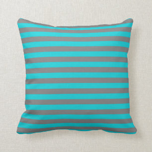 Coussin Rayures de gris de turquoise et de charbon de bois