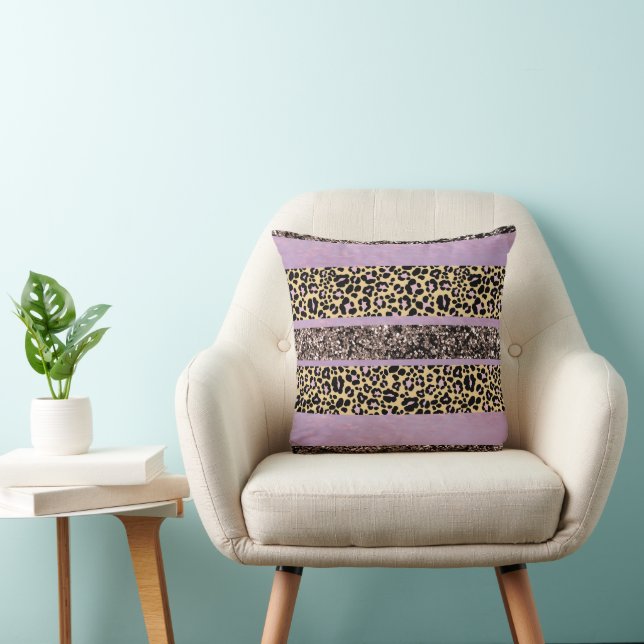Coussin Rayures de paillettes de léopard Glam 1 (Chaise)