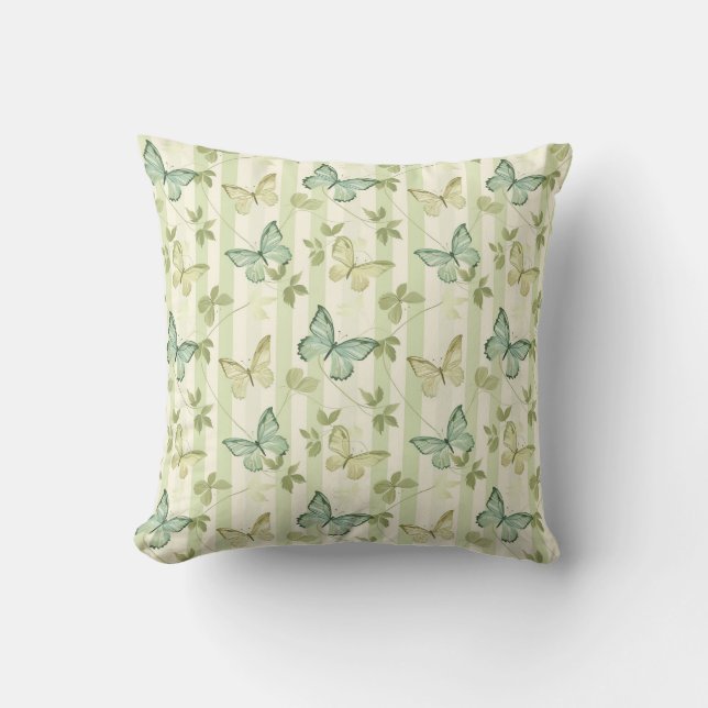 Coussin Rayures de papillon Décoration verte pour la maiso (Recto)