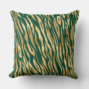 Coussin Rayures de tigre sauvage vert et or élégantes Safa