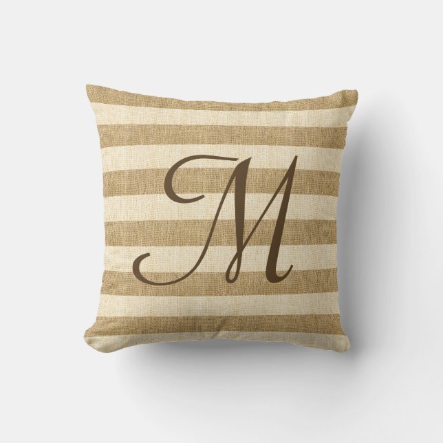 Coussin Rayures de toile de jute de Monogramed (Recto)