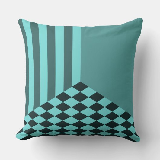 Coussin Rayures de turquoise fraîche Damier diamant (Recto)
