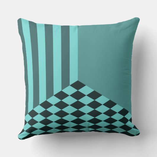 Coussin Rayures de turquoise fraîches Damier diamant (Verso)