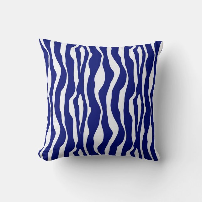Coussin Rayures de zèbre - bleu et blanc de cobalt foncé (Recto)