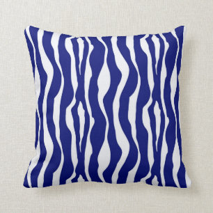 Coussin Rayures de zèbre - bleu et blanc de cobalt foncé