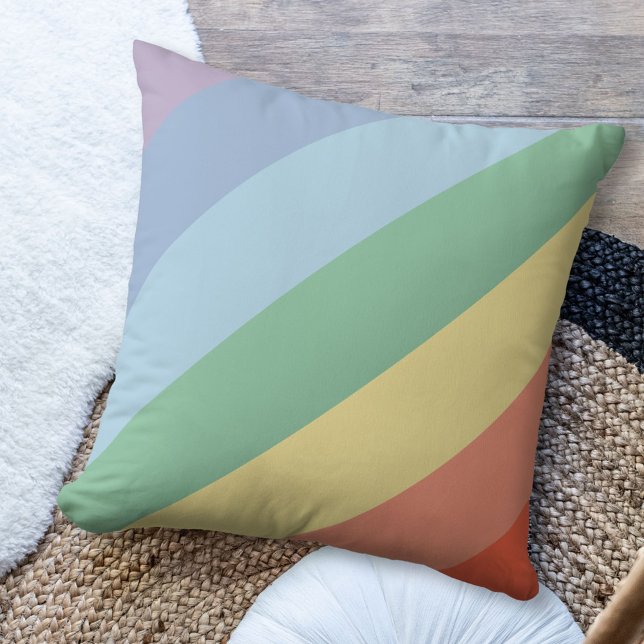 Coussin Rayures diagonales Pastel Rainbow (Pastel Rainbow Diagonal Stripes Pillow)