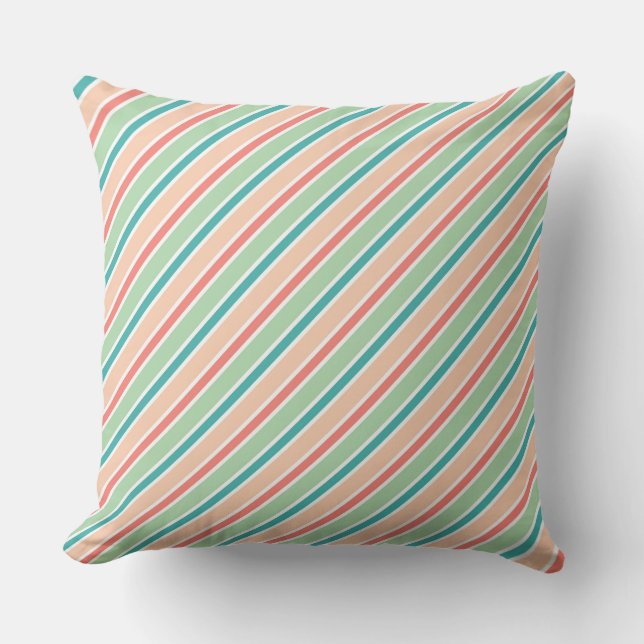 Coussin Rayures diagonales : rose, vert et bleu (Recto)