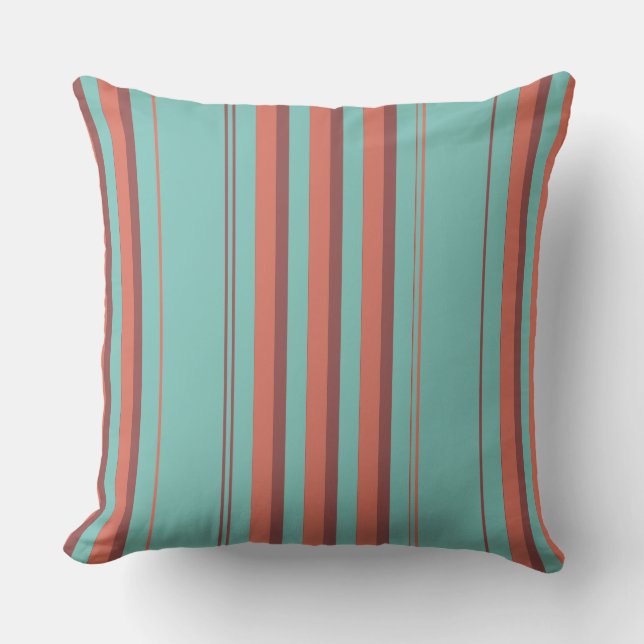 Coussin Rayures diverses de rouille turquoise de melon (Recto)