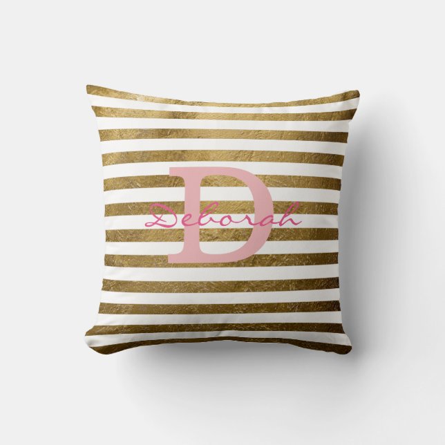 Coussin rayures dorées personnalisées monogrammed (Recto)