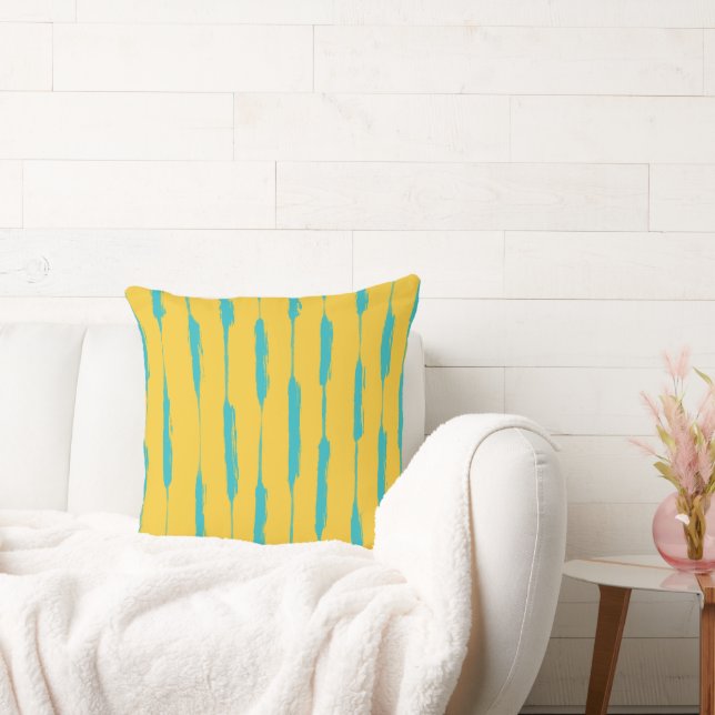 Coussin Rayures encrées jaune et turquoise (Canapé)