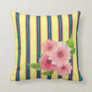 Coussin Rayures Ensoleillées Avec Bouquet Floral