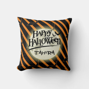 Coussin Rayures et Chauves-Souris d'Halloween