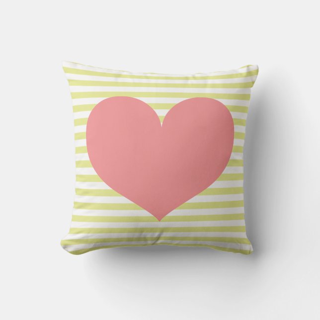 Coussin Rayures et coeur de vert de chaux (Recto)
