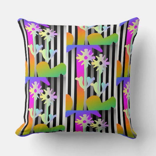 Coussin Rayures Et Fleurs Décoratives (Recto)