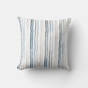 Coussin Rayures fines aquarelles, bleu ardoise, gris, blan