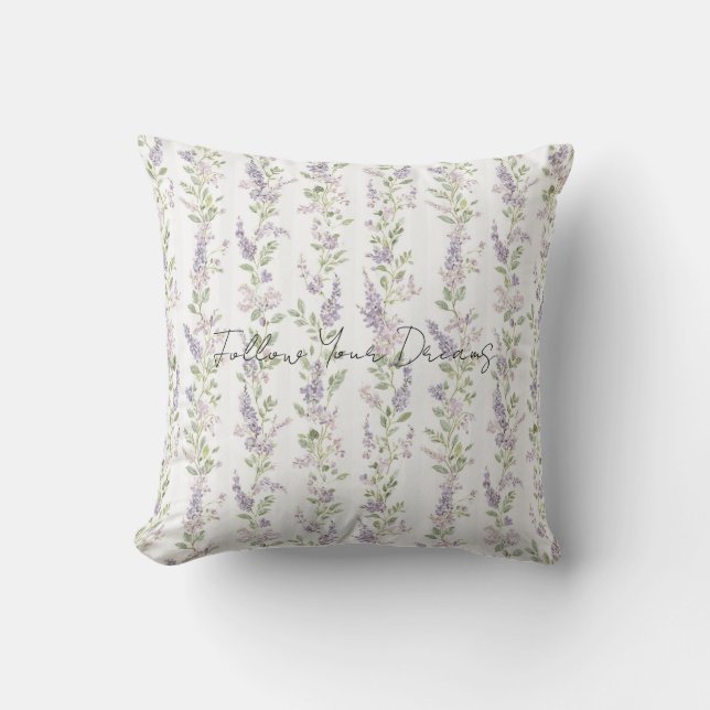 Coussin Rayures Florales Blanc Lavande (Recto)