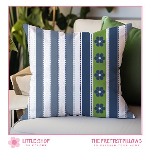Coussin Rayures Florales Bleu Vert