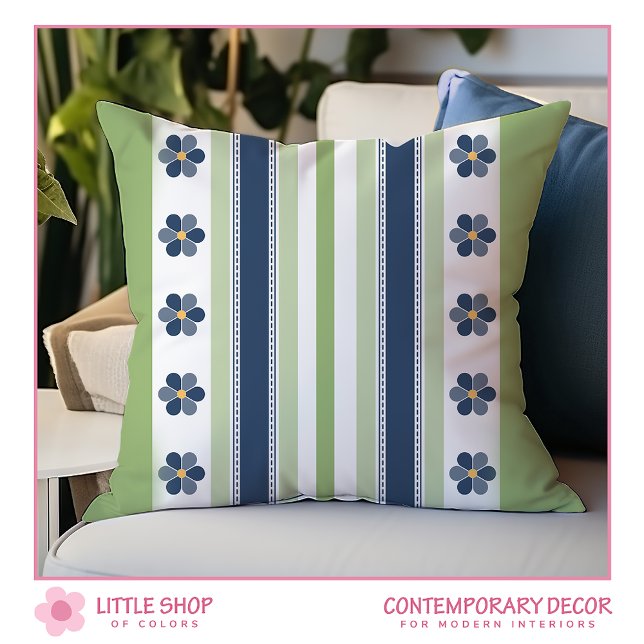 Coussin Rayures florales bleues et vertes (Créateur téléchargé)