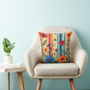 Coussin Rayures Florales Colorées Design Arc-en-ciel