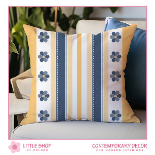 Coussin Rayures florales grasses jaunes et bleues