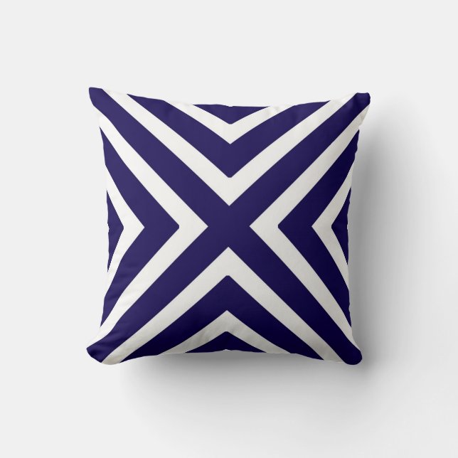 Coussin Rayures géométriques chics dans le bleu de cobalt (Recto)