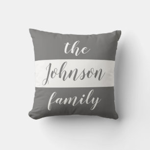 Coussin Rayures grises et blanches personnalisées Nom de f