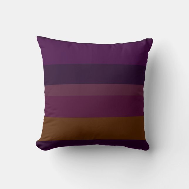 Coussin Rayures horizontales aubergine foncée et moutarde (Recto)