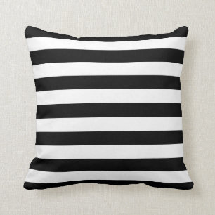 Coussin Rayures horizontales larges noires et blanches à