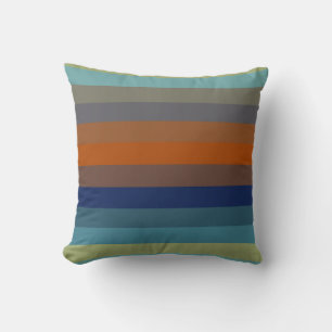 Coussin Rayures horizontales sarcelle et orange brûlé