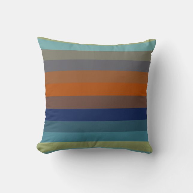 Coussin Rayures horizontales sarcelle et orange brûlé (Recto)
