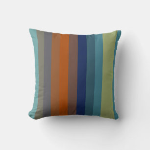 Coussin Rayures horizontales sarcelle et orange brûlé