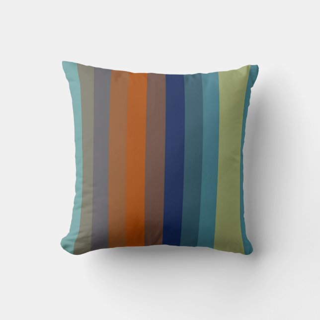 Coussin Rayures horizontales sarcelle et orange brûlé (Recto)