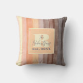 Coussin Rayures jaune orange marron aquarelle Monogramme (Recto)