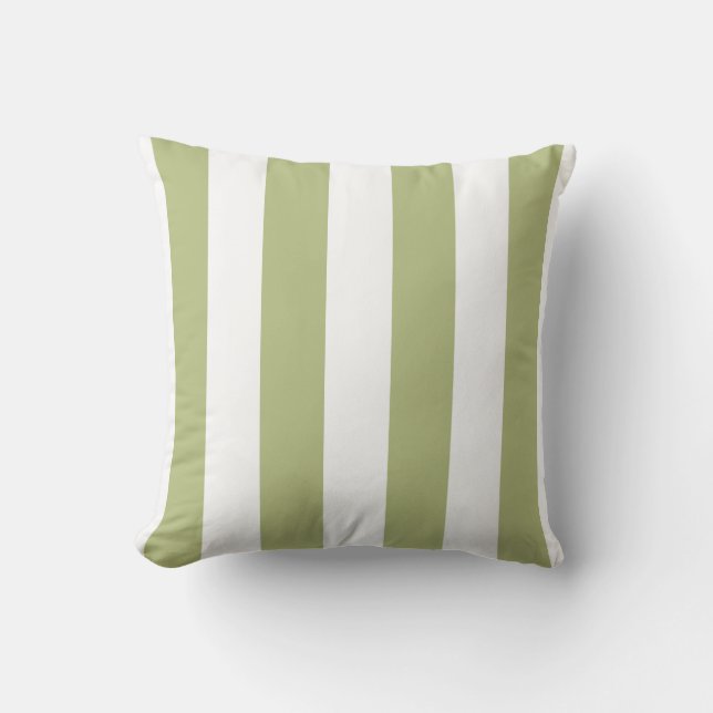Coussin Rayures larges de vert sauge et blanches (Recto)