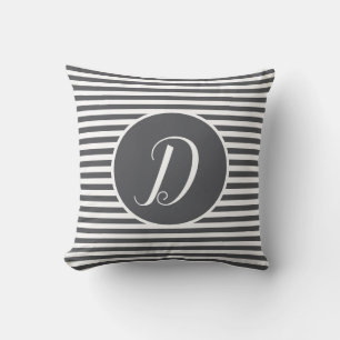Coussin rayures lettre monogramme cadre gris