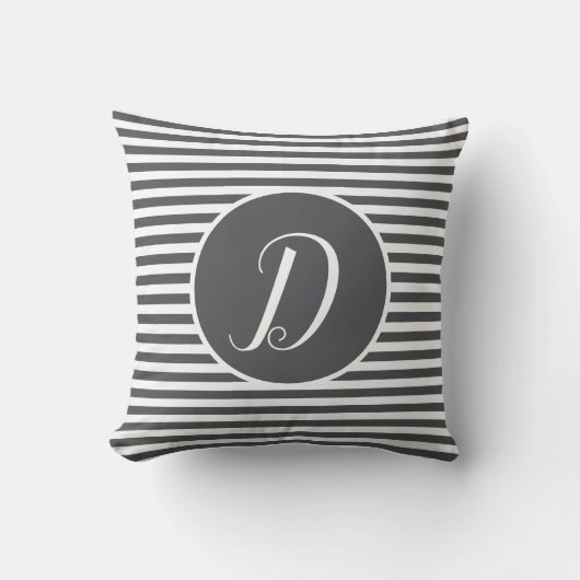Coussin rayures lettre monogramme cadre gris (Recto)