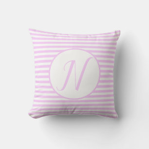 Coussin rayures lettre monogramme cadre rose