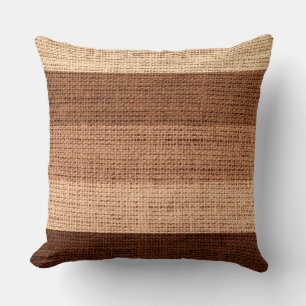 Coussin Rayures Marron Burlap Lin Rustique Jute