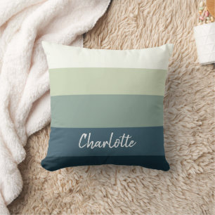 Coussin Rayures Menthe Et Sarcelle Personnaliser Le Nom