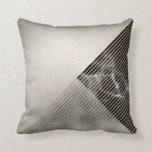Coussin Rayures métalliques argentées grises noires de