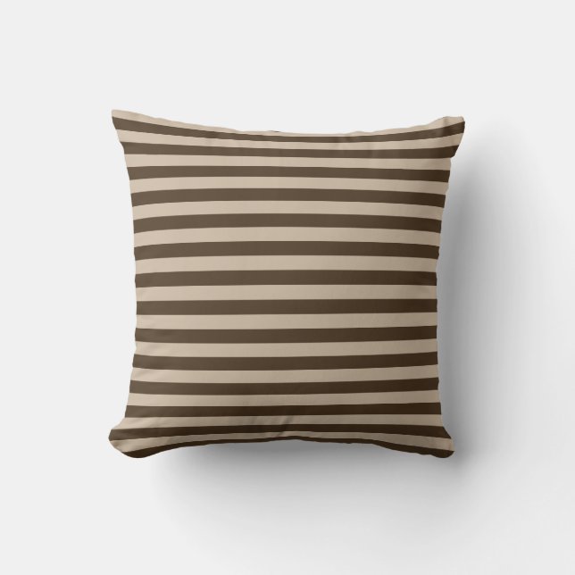 Coussin Rayures minces - brun clair et brun foncé (Recto)
