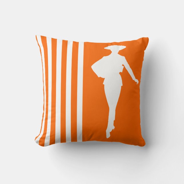 Coussin Rayures modernes de mandarine avec la silhouette (Recto)